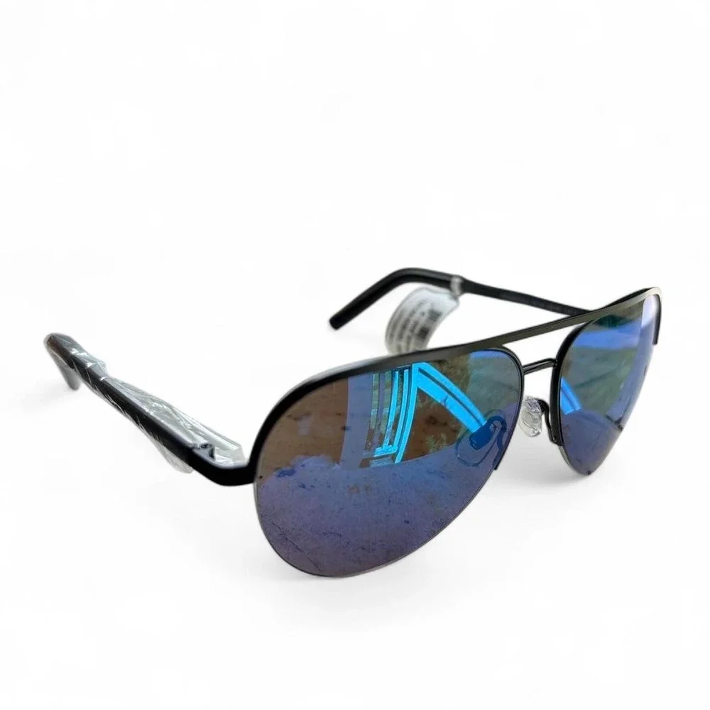 Tahari Teardrop Aviator Black Sunglasses with Blue Reflective Lenses NWT